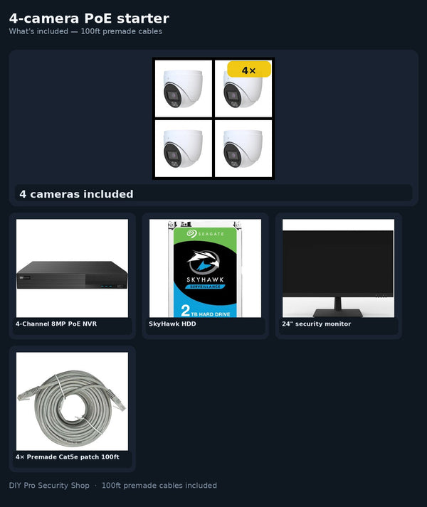 4-camera PoE starter — what's included