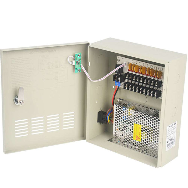12V 9-Channel Power Supply for AHD Cameras (10A, UL)