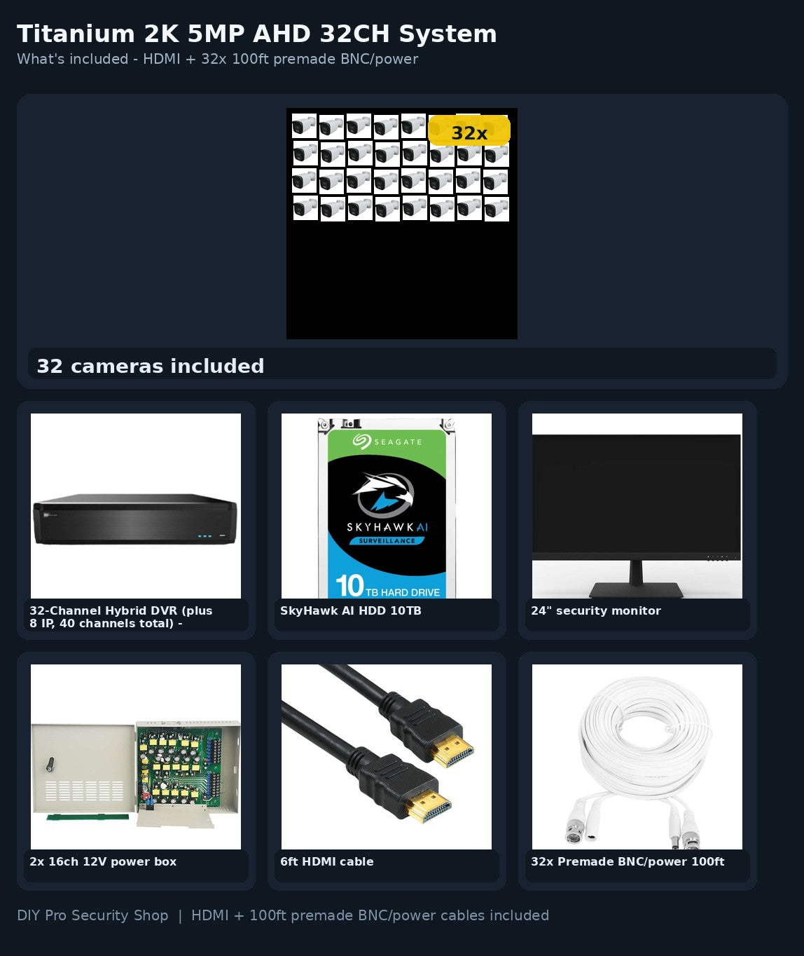 32-camera-2k-ahd-kit - what's included (HDMI + premade cables)