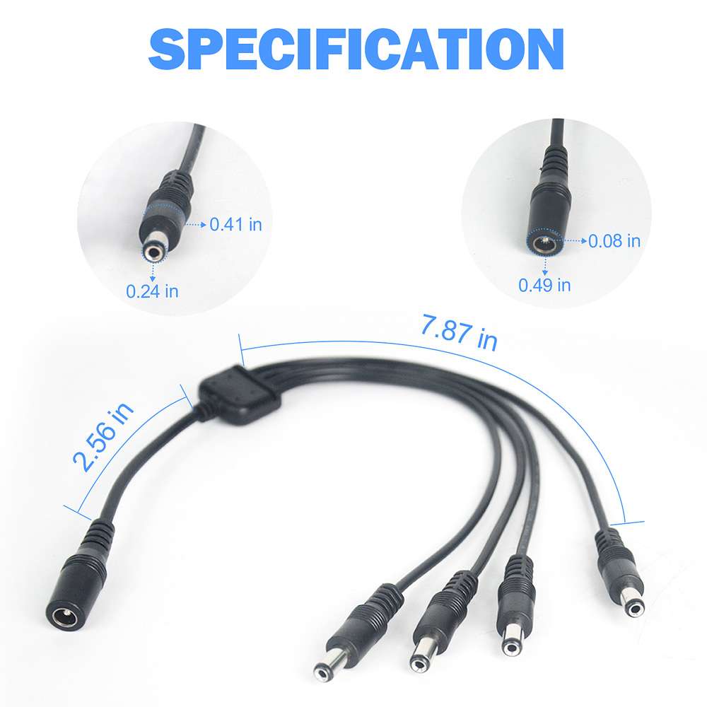1-to-4 Power Splitter Cable for CCTV Cameras
