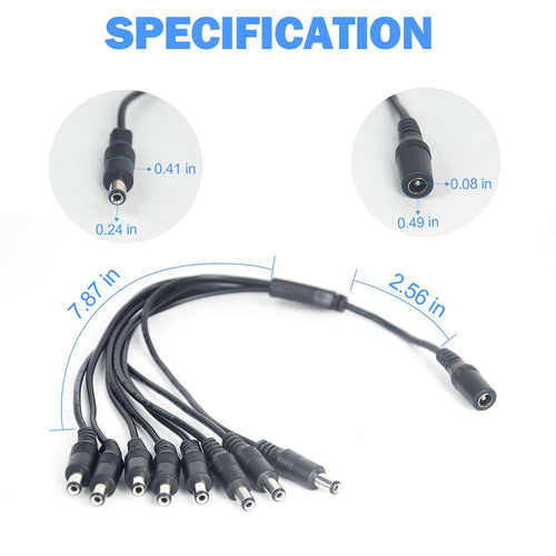 1-to-8 Power Splitter Cable for CCTV Cameras