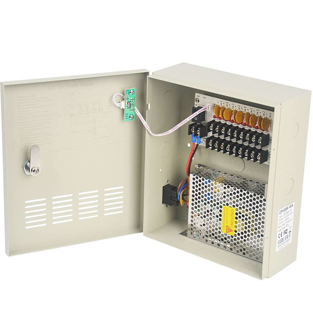 12V 9-Channel Power Supply for AHD Cameras (10A, UL)
