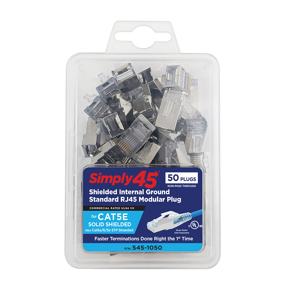 Simply45 Cat5e shielded RJ45 plugs, blue, 50 piece
