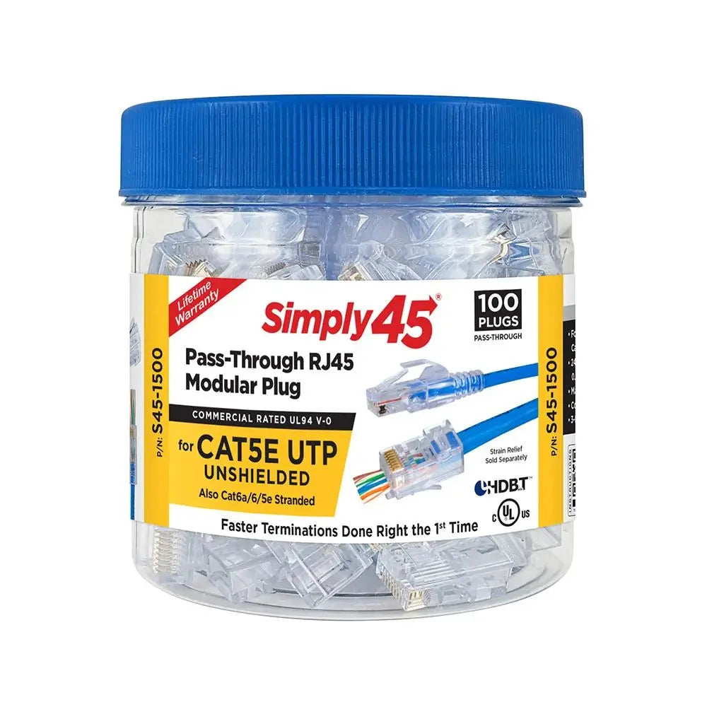 Included: Simply45, Pass Through Blue Tint – Cat5e UTP – 100pc Jar