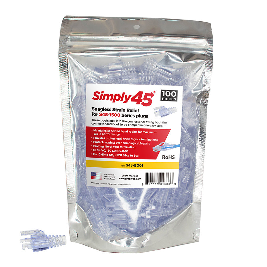Simply45 Cat5e strain relief boots, 100 piece bag