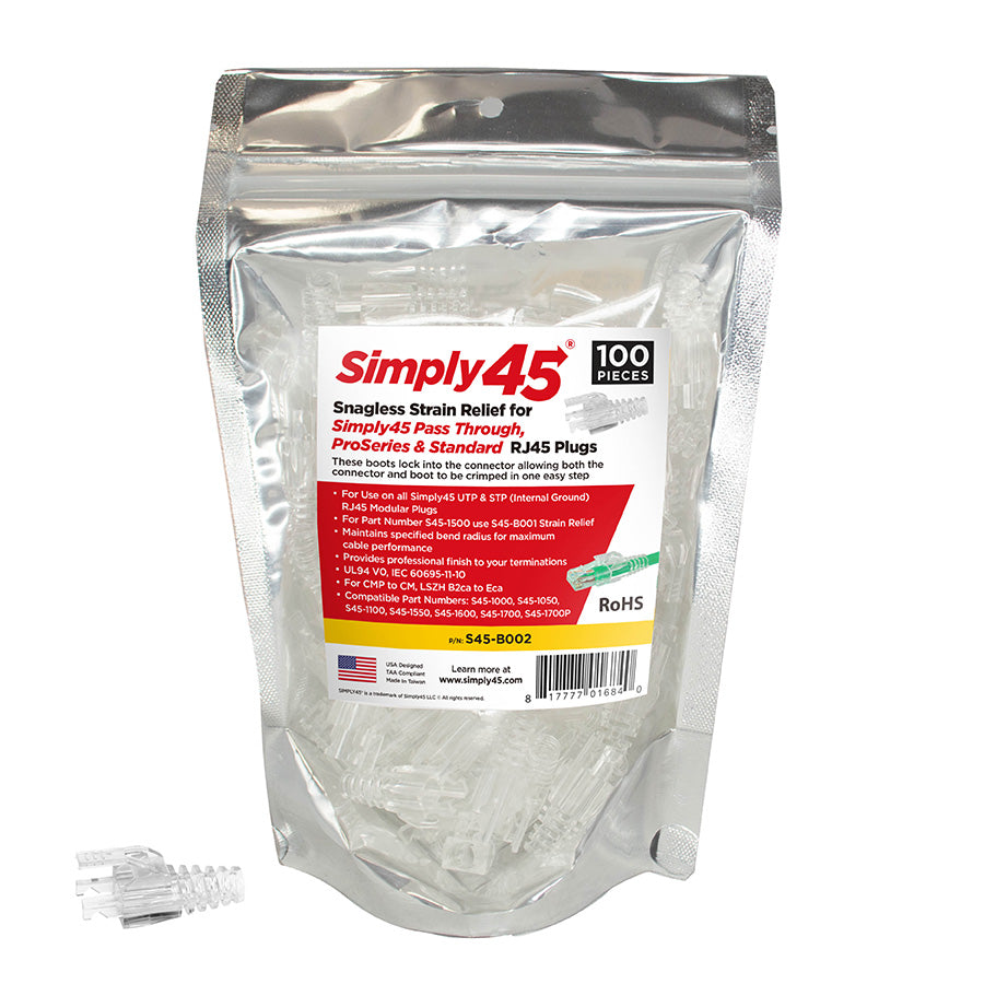 Simply45 Cat6 strain relief boots, 100 piece bag
